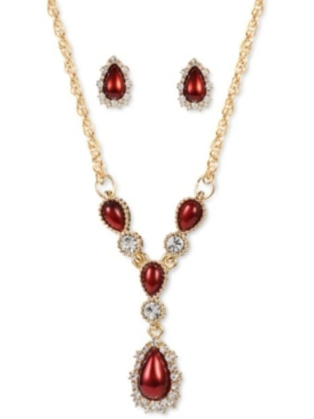Charter Club Gold-Tone Crystal & Colored Imitation Pearl Lariat Necklace set